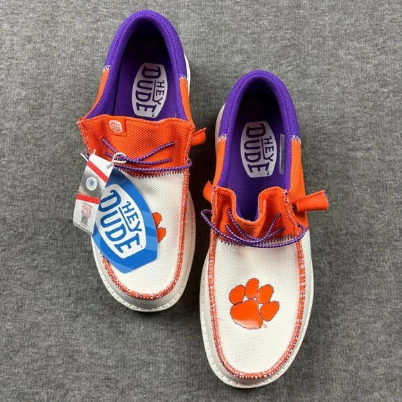 Hey Dude Wally Tri Clemson Orange Purple Men's Size 8 Casual Slip On Loafers NEW - Picture 6 of 16